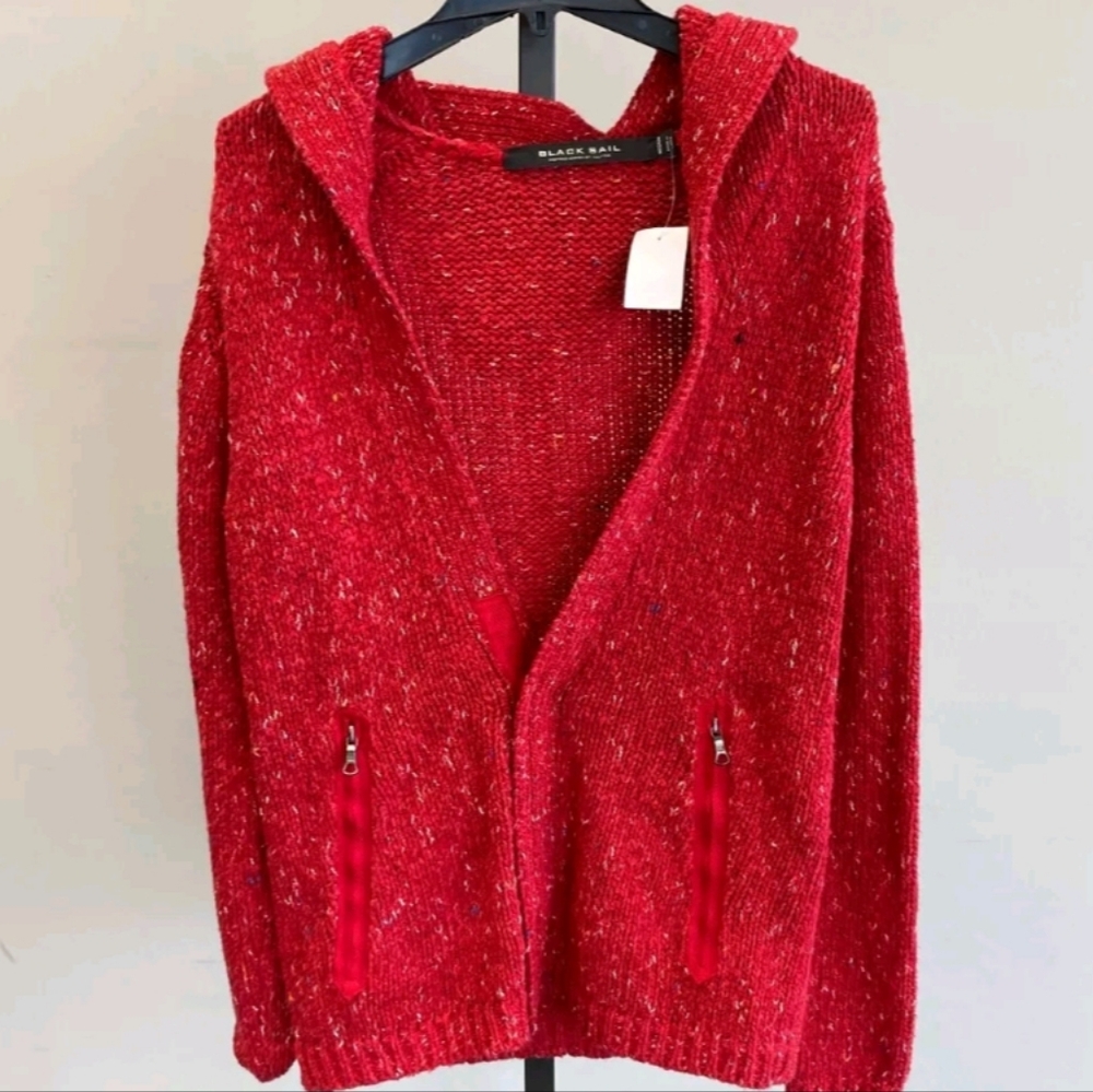 Rare Nautica Heavy Knit Chucky  Hoodied Magnic Snap Buttons Preppy Cardigan M …